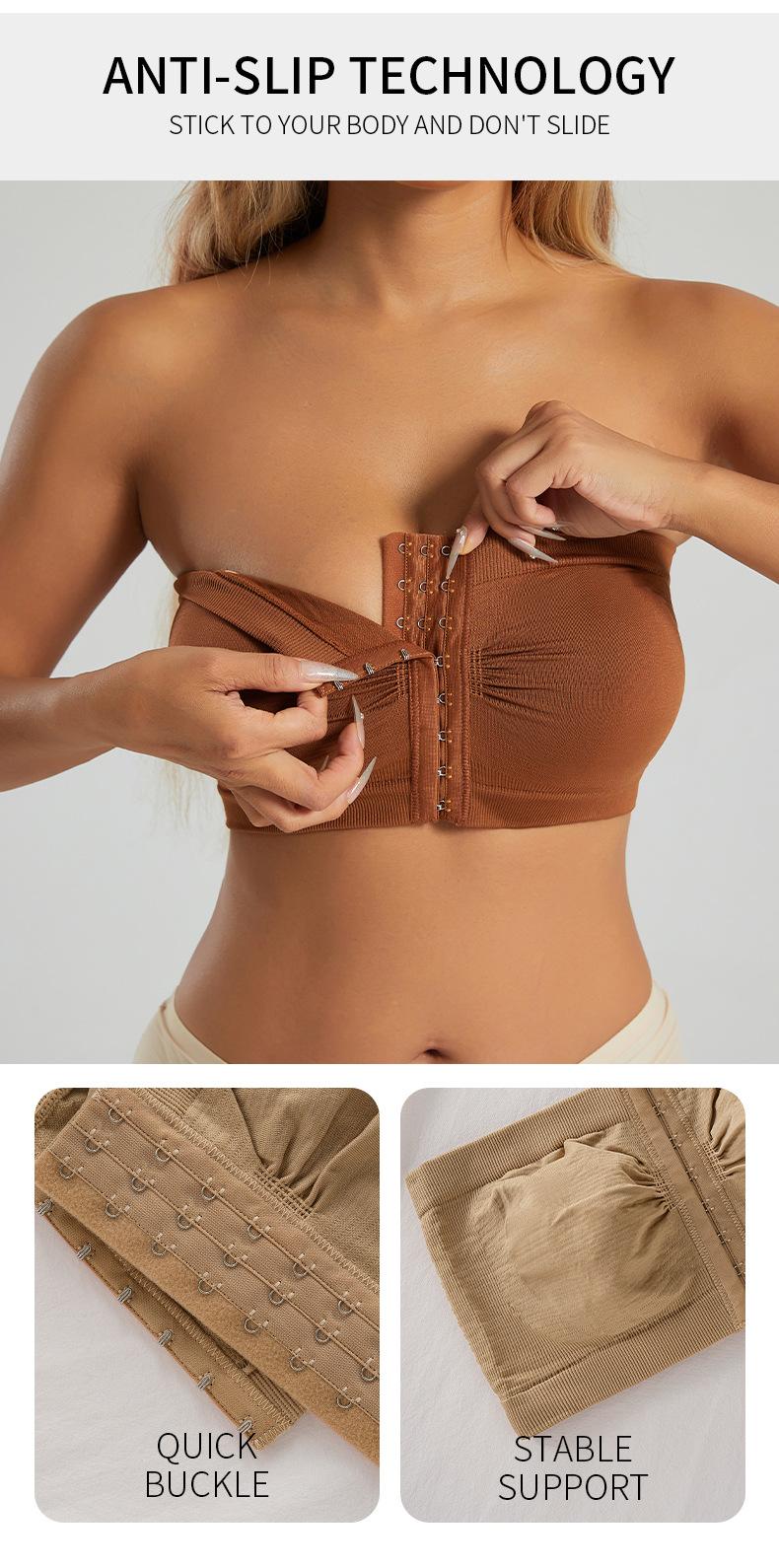 Plus Size Women's Underwear, Front-Clasp Strapless Bustier, Ladies' Bra, Push-Up, Non-Cup Chest Wrap, Beautiful Back