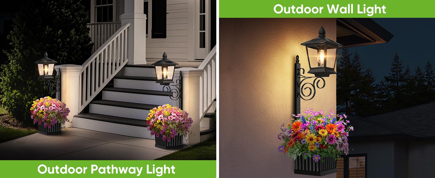 2-Pack Outdoor Flower Pots 2 in 1, Solar Lamp Post with Planter for Garden Decor, Wall Mount/Standing Planter Lights Waterproof, Patio Decorative Black Floor Lamps for Lawn Garden, Led Landscape Spotlights (Flowers not Included)