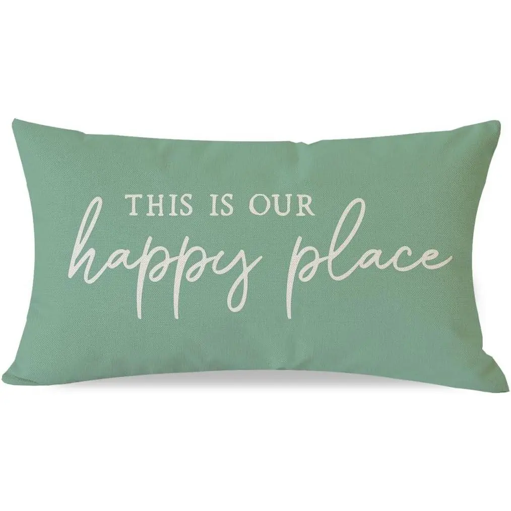 This is Our Happy Place Pillow Covers 12x20 Inch Eucalyptus Green Modern  Outdoor Spring Summer Decorations  Decorative Throw Pillows Cases for  Living Room Couch Decor