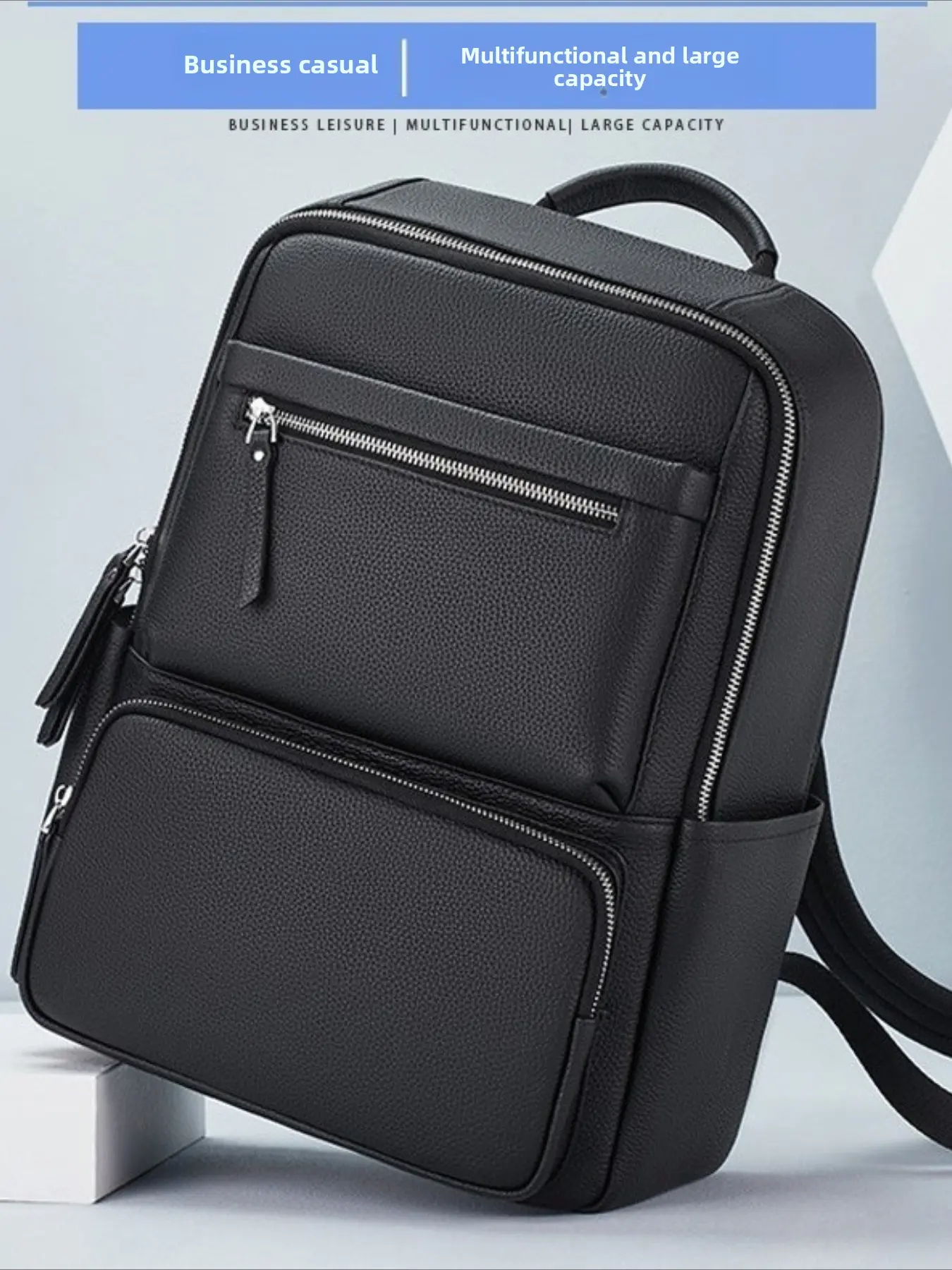 Office Commuter Backpack Men's Large Capacity Multifunctional Business Computer Bag Travel Premium Sense Leather Backpack Leather Laptop Backpack