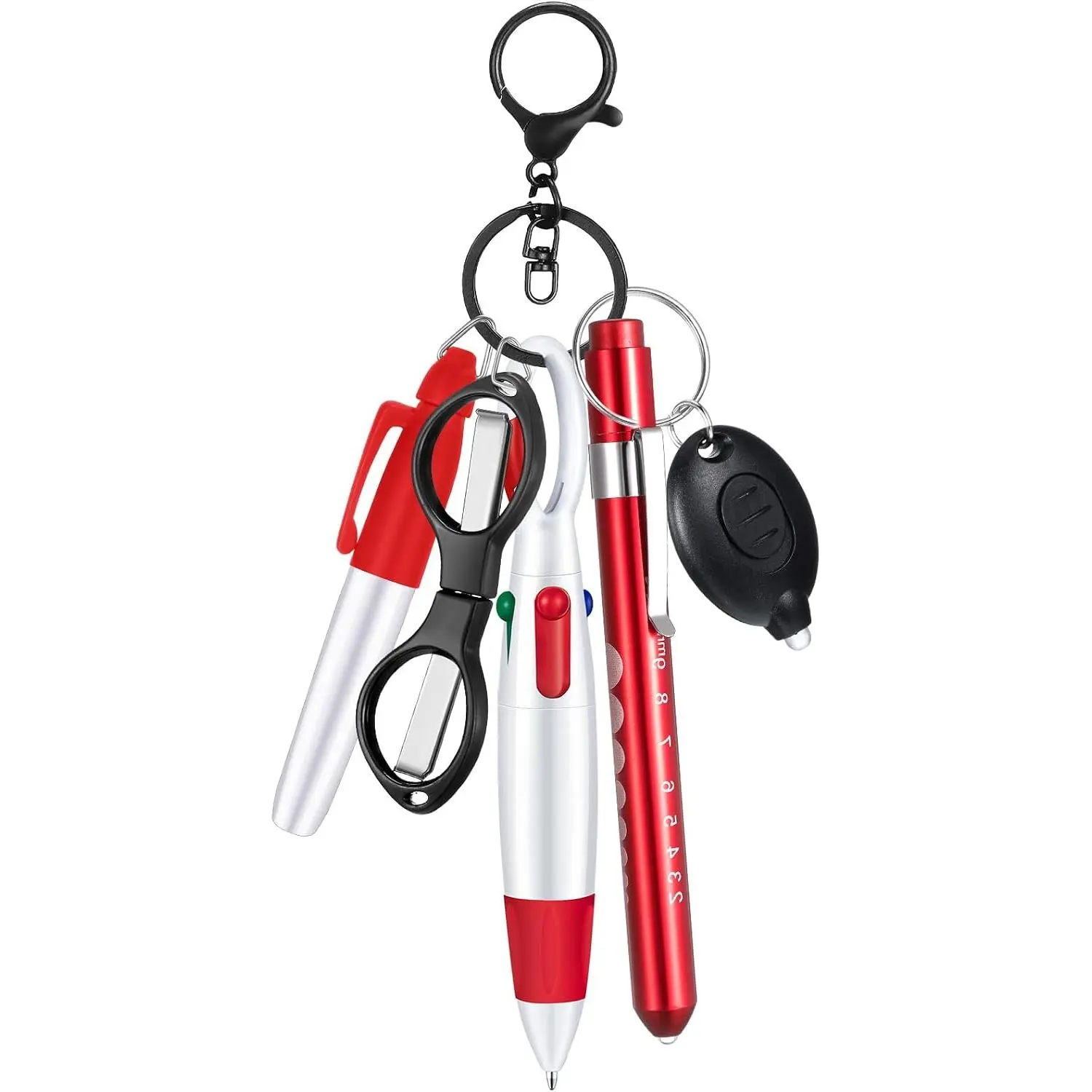 6 count Nurse Pen Set Include Permanent Marker Pen Retractable Ballpoint Pen  Clip Foldable  Lights LED Flashlight  for Nurse Accessories(Red)