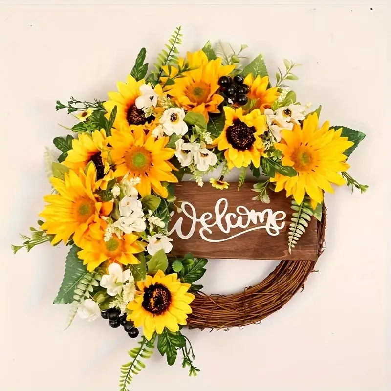 Large Artificial Sunflower Wreath Garland, Sunflower Decorative Garland for Home, Summer and Autumn Ornament, Festival Party Supplies