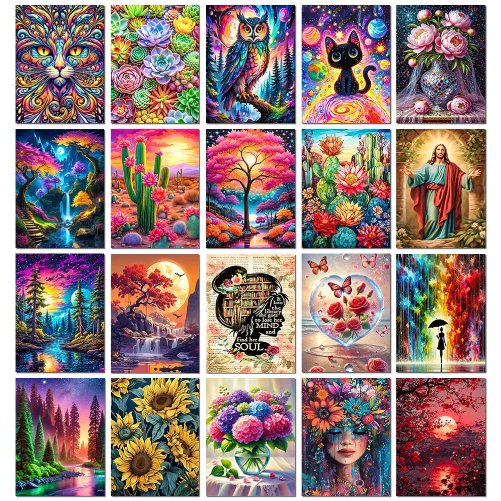 5D DIY Diamond Painting Kits for Adults Beginners, Full Drill Mystical Eye Cross Mountain Paris Tree of Life Rain Umbrella Girl Gem Art Sets, Rhinestone Canvas Mosaic Inlay Craft Kits, Spiritual Home Living Room Wall Decor Artworks Gifts