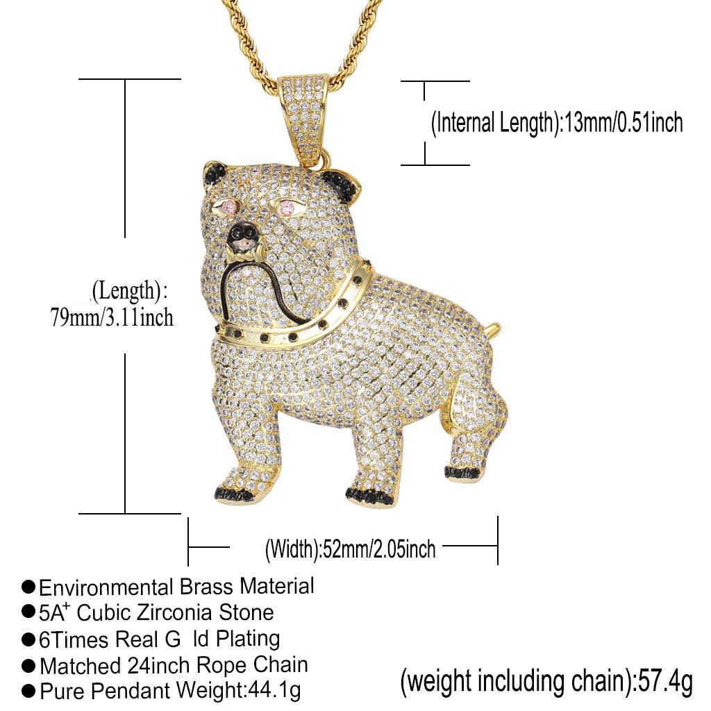 Bulldog Pendant Necklace for Men, Silver and Golden CZ Diamond Dog Chain Necklace, Animal Hip Hop Statement Pendant Jewelry, Streetwear Fashion Gift Accessory