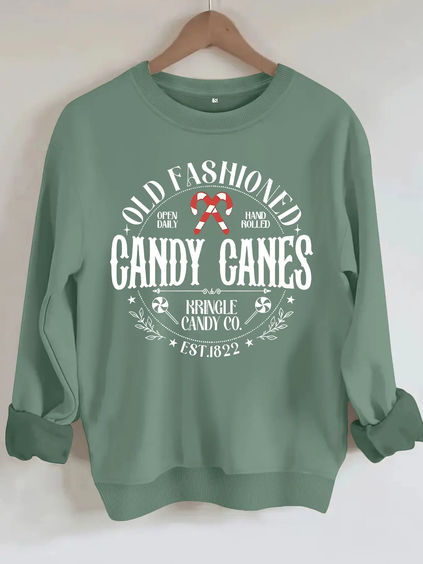 Women's Casual Candy Canes Pattern Sweatshirt, Soft Long Sleeve Round Neck Christmas Thin Hoodie, All Seasons Comfortable Daily Wear