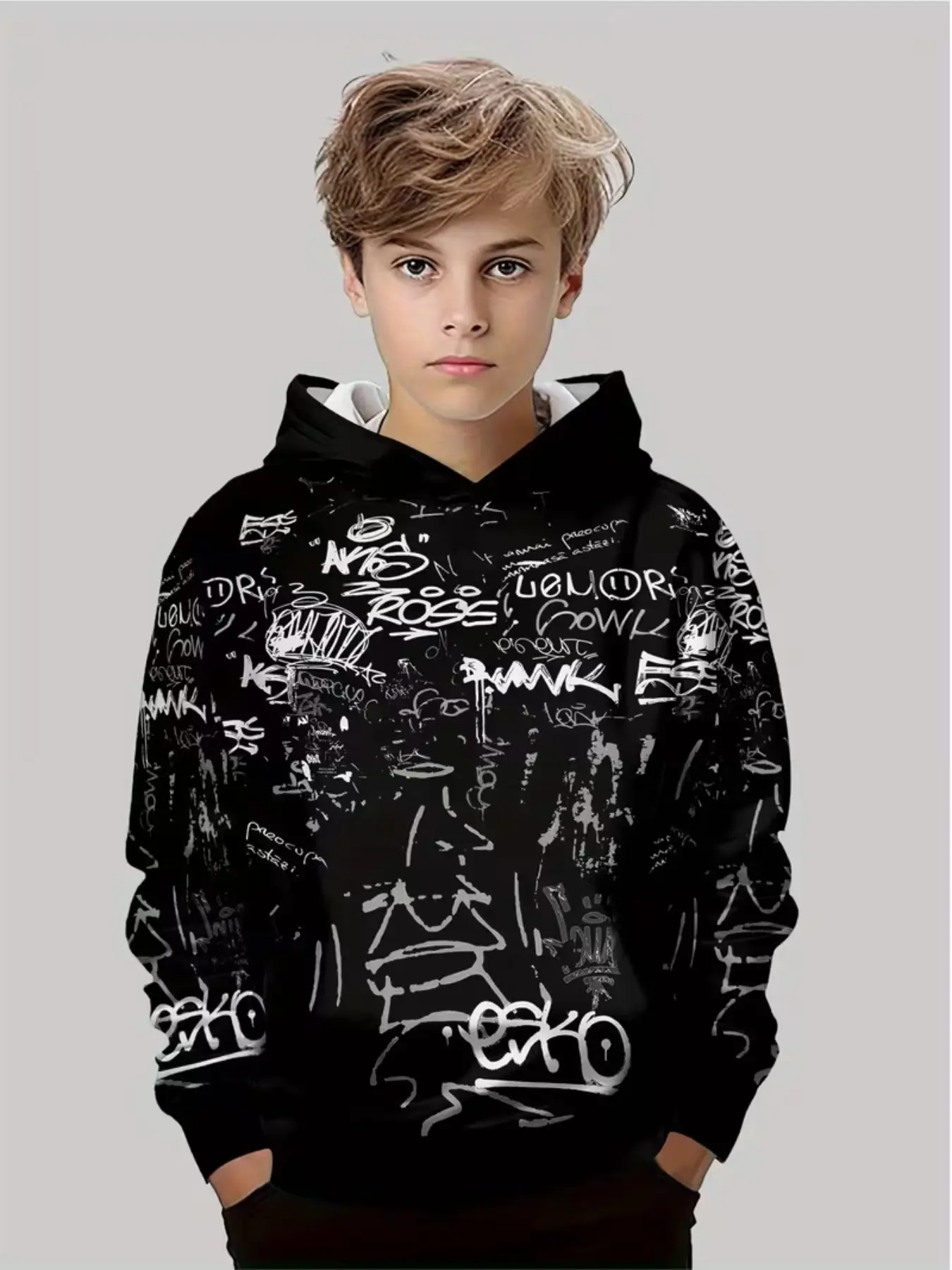 Boy Fashion 3D Print Casual Pullover Hoodie, Long Sleeve Striped Pattern Fitted Top, Spring & Fall Outdoor Sports Sweatshirt