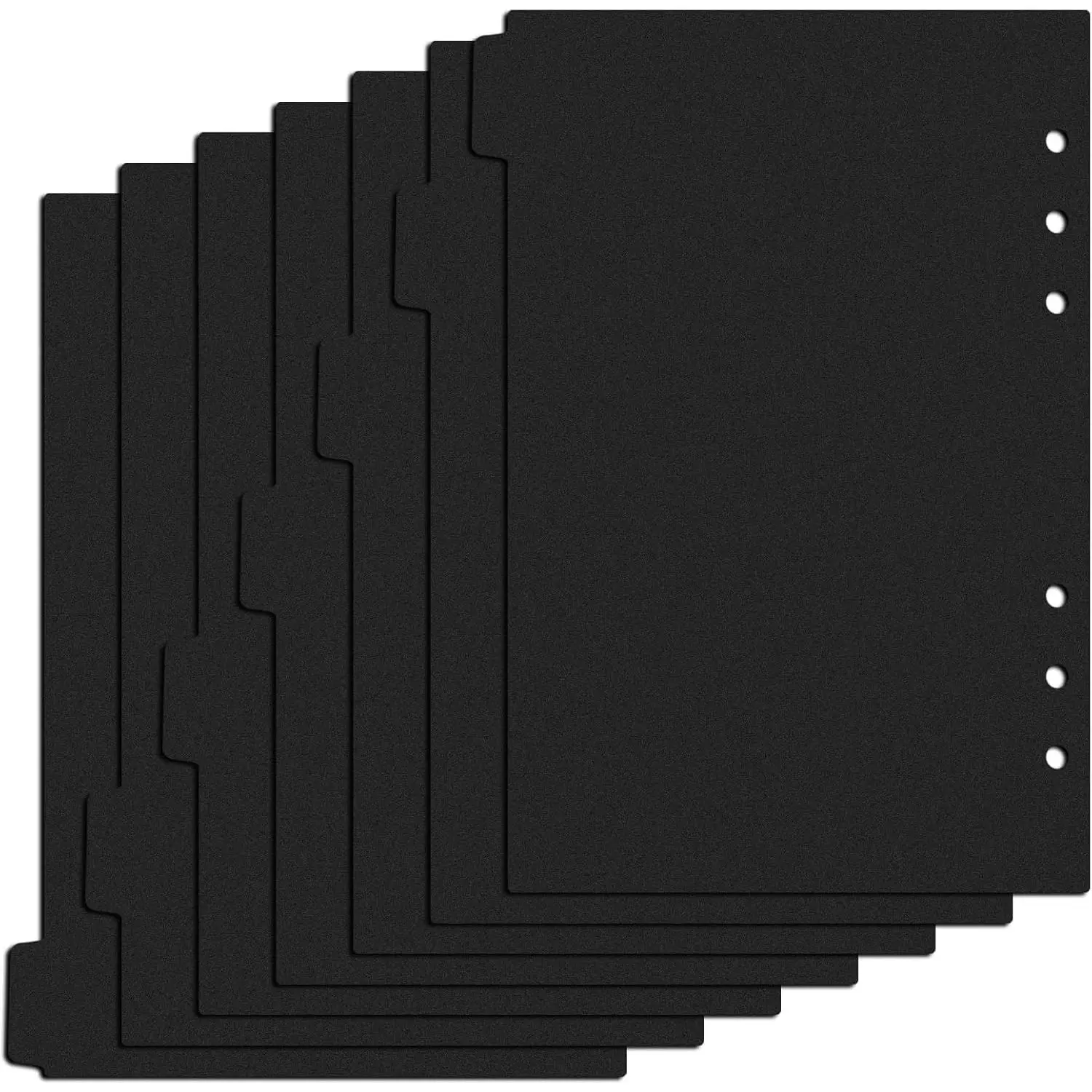 A5 Binder Dividers with Tabs, 7pcs 6 Ring A5 Planner Inserts 6 Hole for Notebooks and Binders Office Worker Organization (Black)