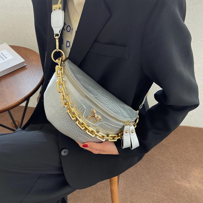 Horse Decor Double Zipper Chain Fanny Pack Crossbody Chest Bag Crocodile Embossed Coin Purse Waist Belt Pocket Runningbelt Horse Decor Double Zipper Chain Fanny Pack Crossbody Chest Bag Crocodile Embossed Coin Purse Waist Belt Pocket Runningbelt
