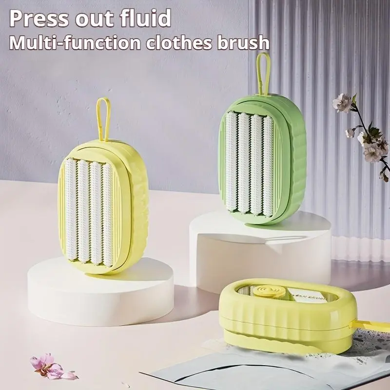 1pc Upgraded Push-Type Foam Cleaning Brush with Soap Dispenser - Dual-Use for Clothes and Shoes, Non-Slip Ergonomic Handle, Portable Deep Cleaning Brush for Household Clothes, Sports Gear, Delicate Fabric Cleaning Brush
