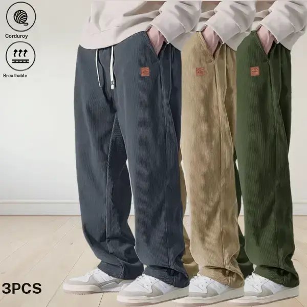 Men’s Corduroy Straight Leg Joggers, New Trendy Brand, Loose Draped Wide Leg Comfy Athleisure Pants, Drawstring Non Denim Loose Fitted Machine Washable Pants for Autumn/Winter, Beige Father’s Day Gift, Athleisure Men's Pants, Comfy Men's Pants