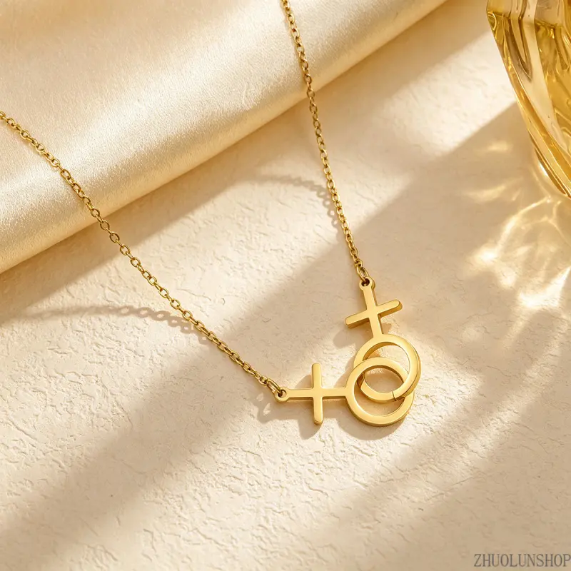 Dainty Minimalist Female Gender Symbol Pendant Thin Chain Necklace for Women, Subtle Elegant Lesbian LGBTQ Pride Jewelry, Versatile Daily Fashion Accessory & Sweet Gift for Her
