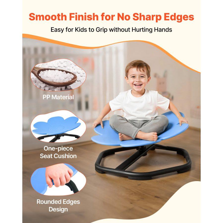 VEVOR Kids Swivel Chair, 220 lbs Capacity, Flower Shape Sensory Spinning Chair, Autistic Kids Sensory Toy Seat with Non-Slip Metal Base, Toddler Sit Spin Seat for Coordination Balance Focus, Blue