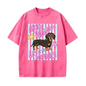 Men's Preppy Vintage Washed Black Oversized Cotton Fabric Graphic Print T-Shirt - "More Weenies Less Meanies" Dachshund, Heart, Sunglasses, Pastel Stripe, Star Designs, Gift for Wiener Dog Owners