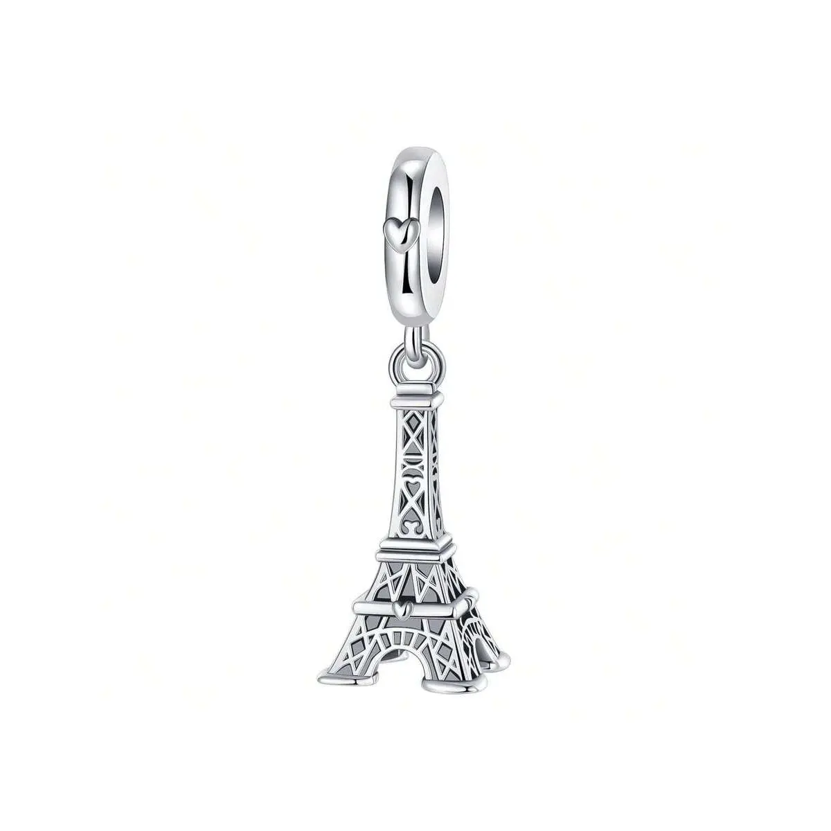 Silver-Plated Eiffel Tower Heart Shaped Pendant Charm, Suitable For Bracelet, DIY Women Jewelry