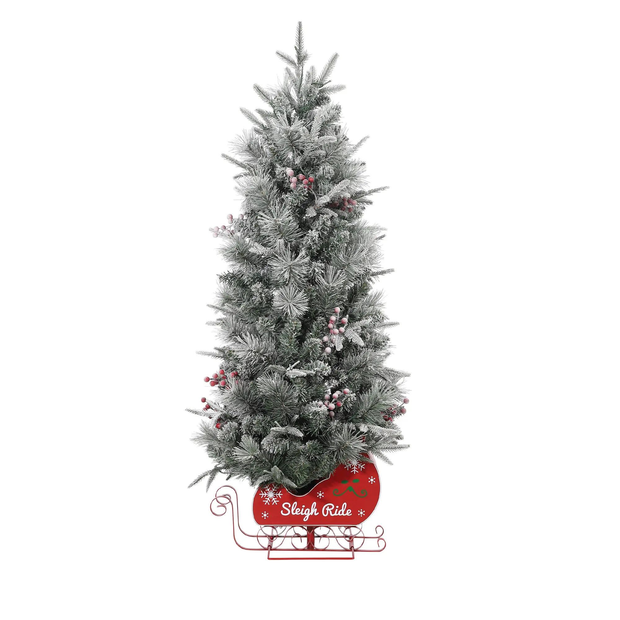 3 FT Small Artificial Christmas Tree, Pre-Lit Porch Christmas Tree with 78 Warm White Lights, Pine Cones & Red Berry, Hinged Xmas Tree for Home Party Holiday Decoration
