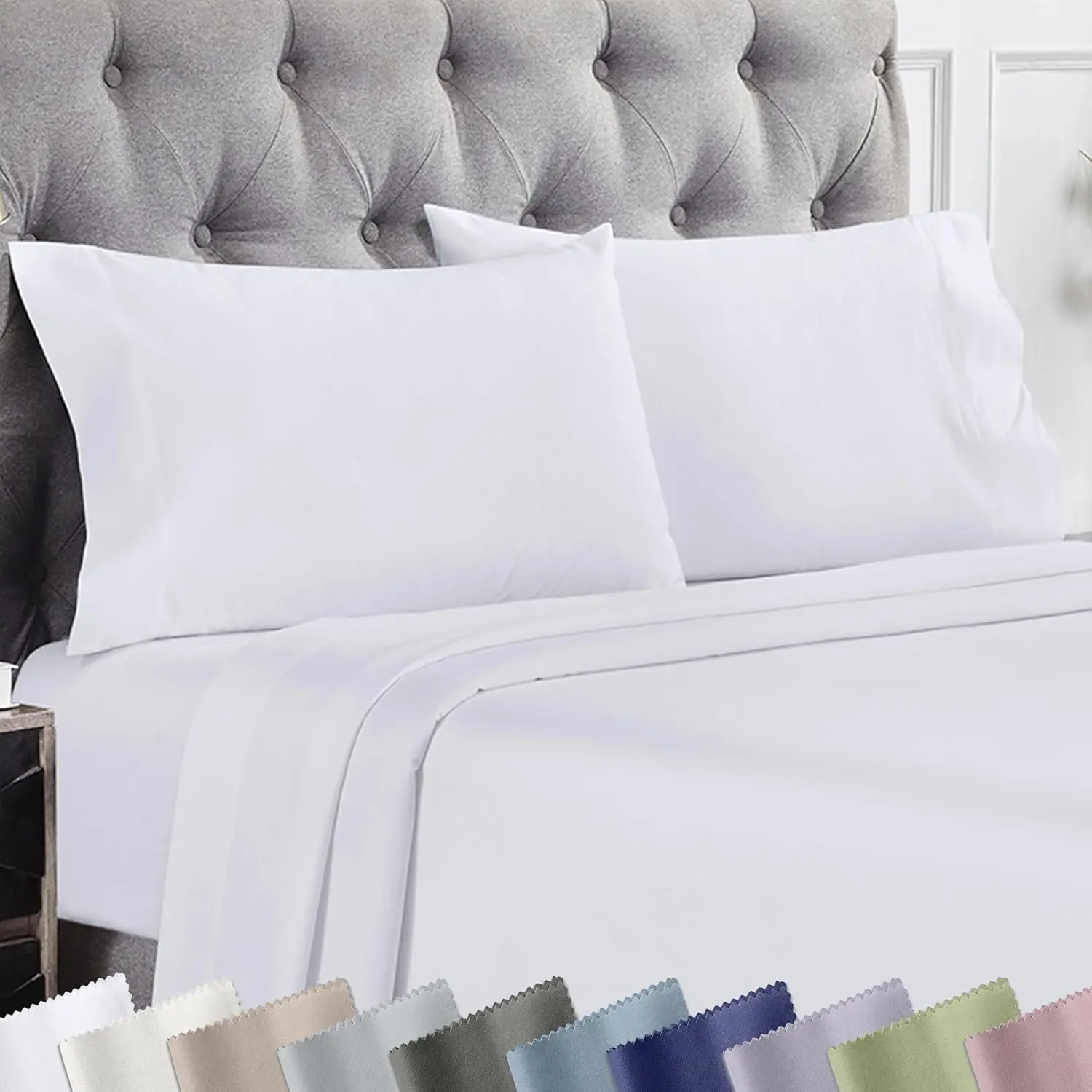 King Size Pillow Cases Set of 2-1000 Thread Count Sateen, Soft and Thick 100% Cotton King Pillowcase Pair, Durable - White
