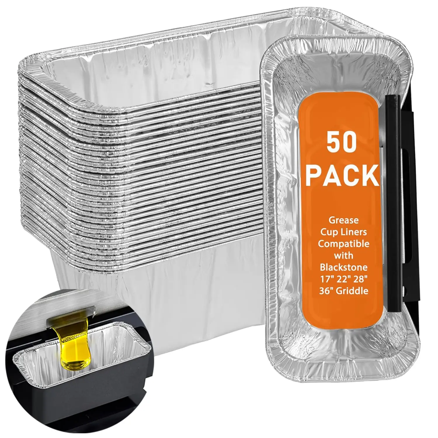 50PACK Drip Pans Liners for Blackstone Griddle Accessories, Cooking, Home Aluminum Foil Grease Drip Pans, Grease Cup Liners, Grill Rear Grease Catcher Cup Compatible for Blackstone Griddles 28 & 36 & 30 Inches, Grill Grease Tray Griddle Accessories