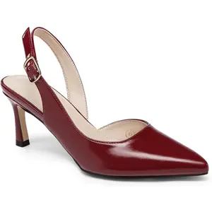 Coutgo Heels for Women, Classy Pointed Toe Slingback Pumps with Low Kitten Heel, Faux Leather Office Dress Shoes, Kitten Heels, Women's Shoes