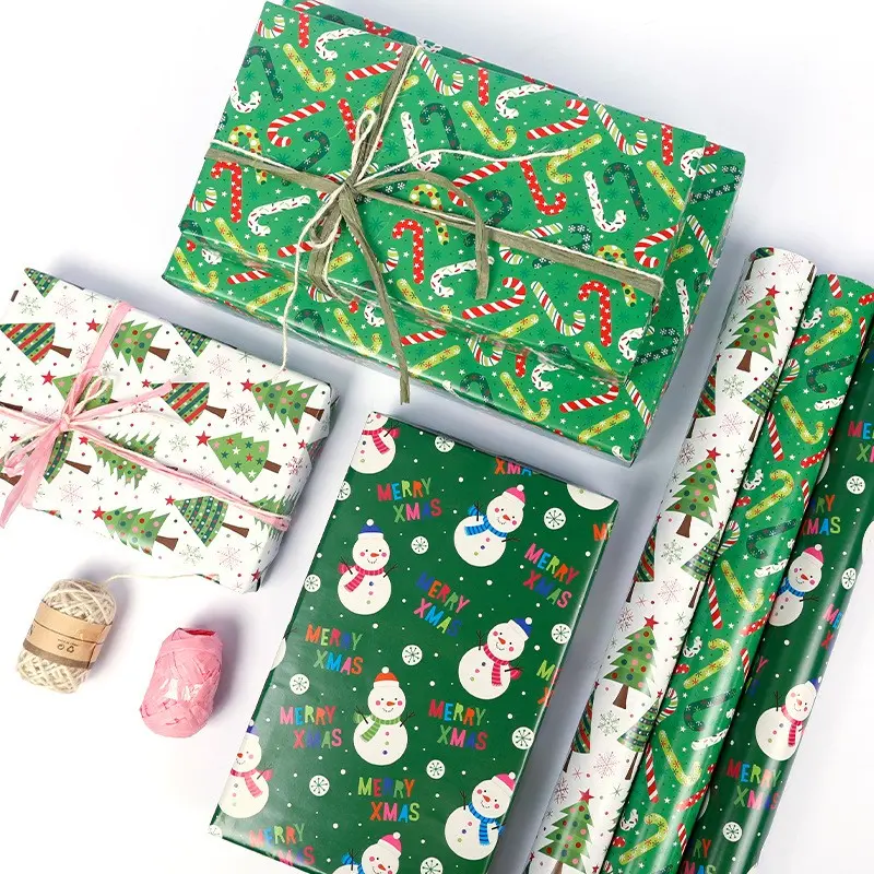 Christmas Tree Santa Cane Gift Packaging Paper, 16.93*118.11inch, Perfect for Holiday Gifts, Festive Wrapping Material