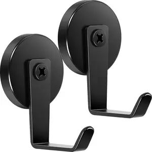 Magnetic Hooks,170lb Heavy Duty Magnet Wreath Hanger,Steel-Tube Base,No-Drill Door Hook, L-Cruise Cabin Door Hook,Black,2 Pack