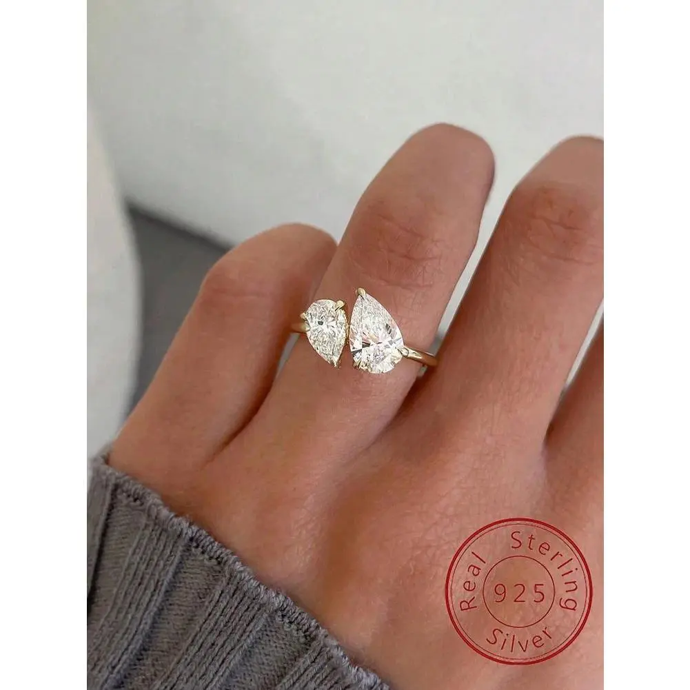 925 Sterling Silver Sparkling Water Drop Interweaving Dazzling Clear Pear CZ Finger Rings For Women Gift Wedding  Fine Jewelry