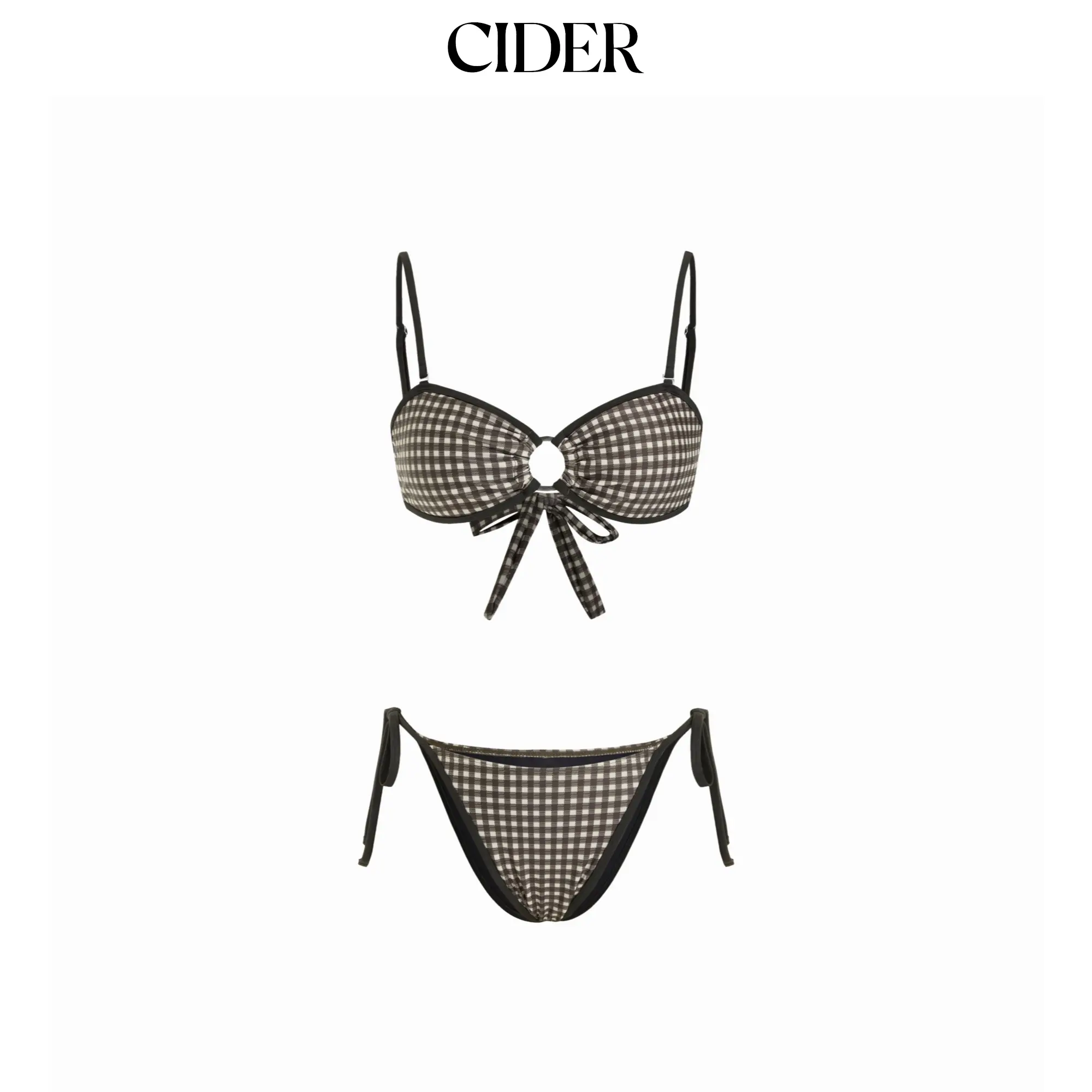 Cider Gingham Sweetheart Cut Out Ring Detail Tie Side Bracelet Bikini Set