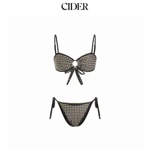 Cider Gingham Sweetheart Cut Out Ring Detail Tie Side Bracelet Bikini Set