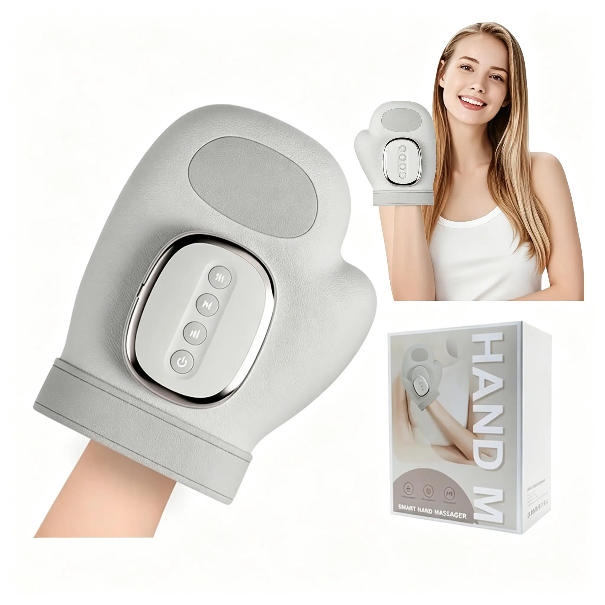 Wireless Hand Massager with Heat Therapy & Air Compression, 3 Massage Modes, 5 Intensity Levels, Rechargeable, Portable for Office & Home