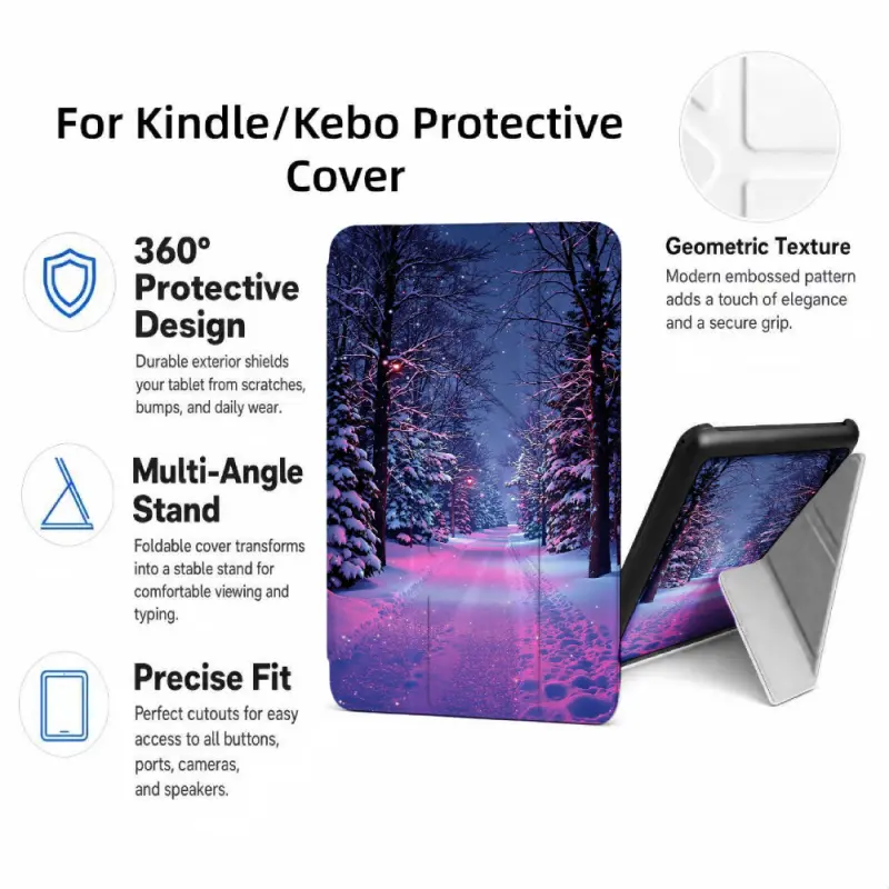For Kindle/Kobo/Tolino Case, with stand Winter Forest Path Snow Trees for New Kindle 11Th 2019, for Kindle 11th Generation Case for Kindle 11Th (2022/2024), 6-Inch, 7-Inch Kindle Paperwhite 12Th Generation 2024 Vision Color (2024) /Vision 6 (2021）/Shine C