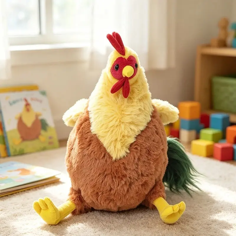22cm Fluffy Chicken Plush Pillow, Cute Soft Rooster Ornament, Farm Animal Decor, Ideal Birthday & Holiday Gift for Kids