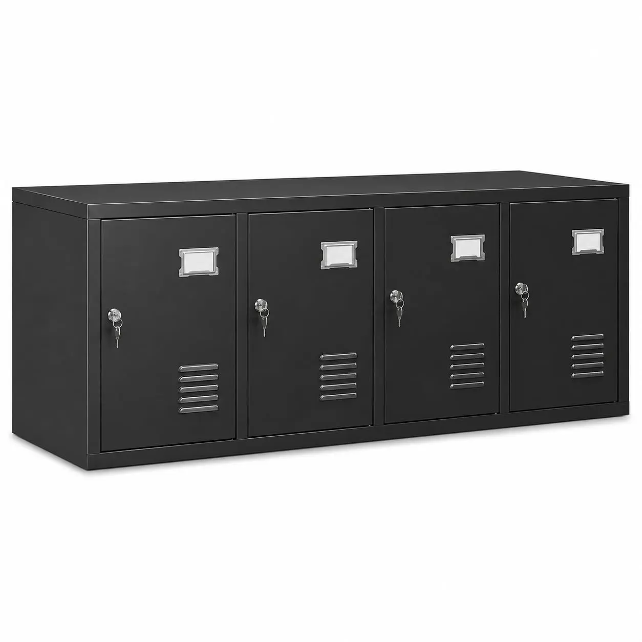 GAOMON 4-Door Metal Wall-Mounted Locker with Hanging Rod, Card Holder, 45-in Wide Garage Wall Cabinet for Home Gym, Office, Easy Assembly, Black