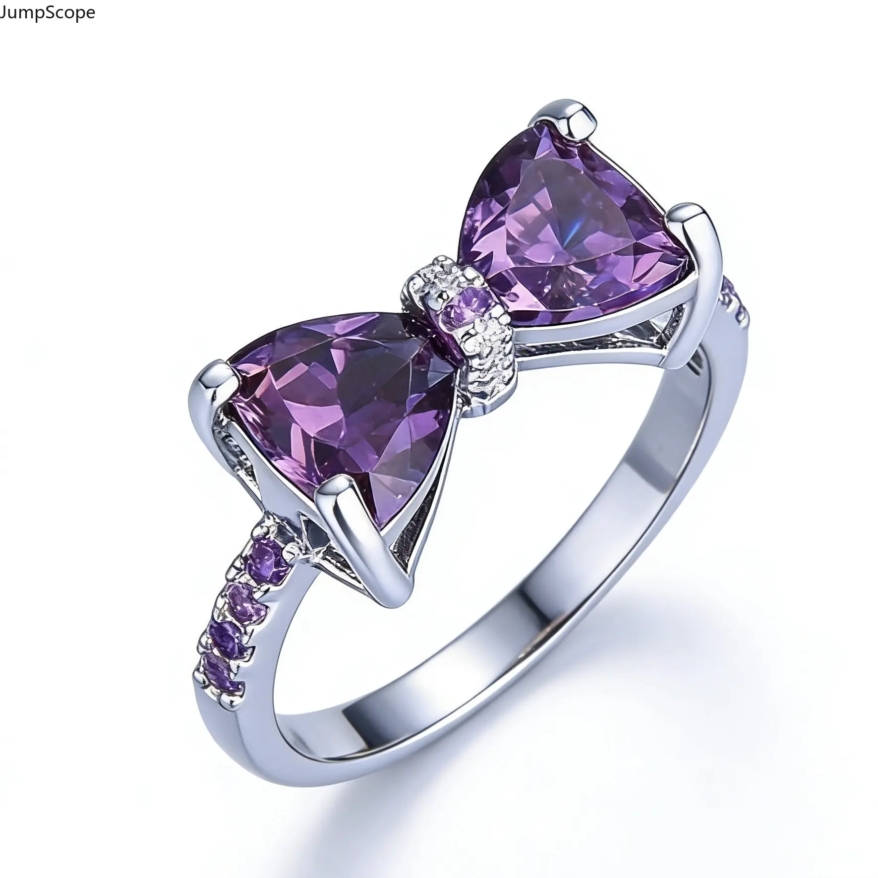 Women's Sweetheart Purple Amethyst Gem White Gold Statement Ring - MDF+Steel Jewelry, Ideal for Office Commute & Café Date, Birthday Gift for Her