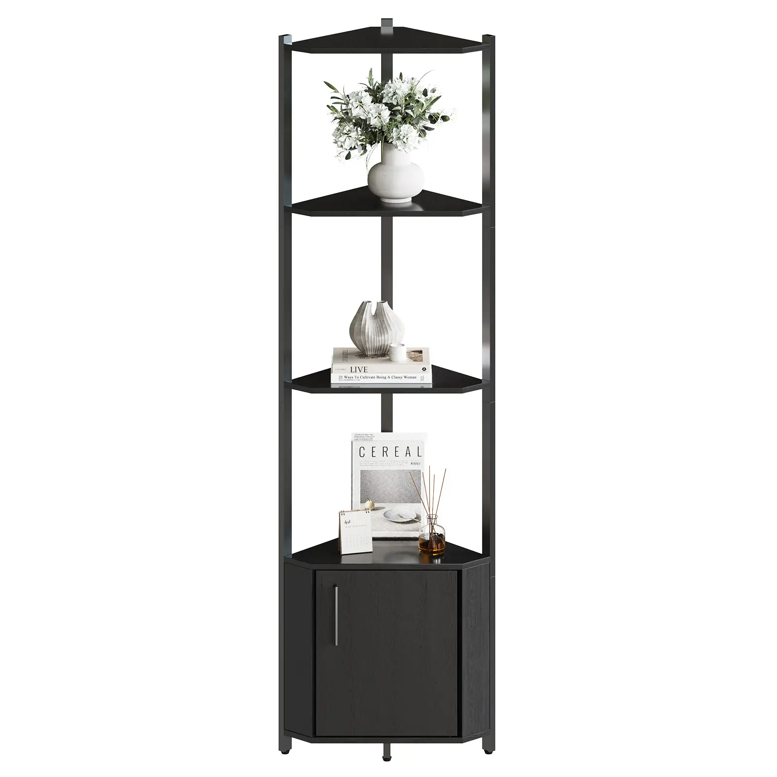 Garvee Space-Saving 5-Tier Metal and Wood Corner Shelf - Tall Freestanding Storage Rack for Kitchen, Living Room, Bedroom, Bathroom, Home Office - Industrial Style Display Organizer