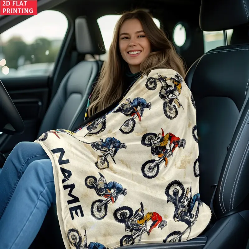 1 2D Flat Mountain Motorcyclist Printed Custom Name Portable Blanket | Four sizes to choose from for travel, camping, living room, office, sofa, chair and bed - Soft and warm, digitally printed for all seasons