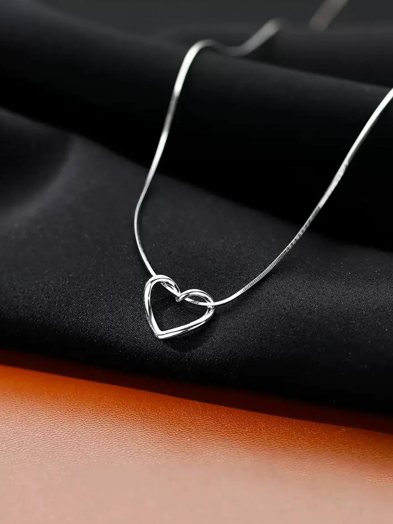 S925 Sterling Silver Twisted Love Heart Shaped Necklace for Women & Girls, Fashion Jewelry for Party, Daily Decor, Trendy All-match & Exquisite Jewelry for Birthday Gift