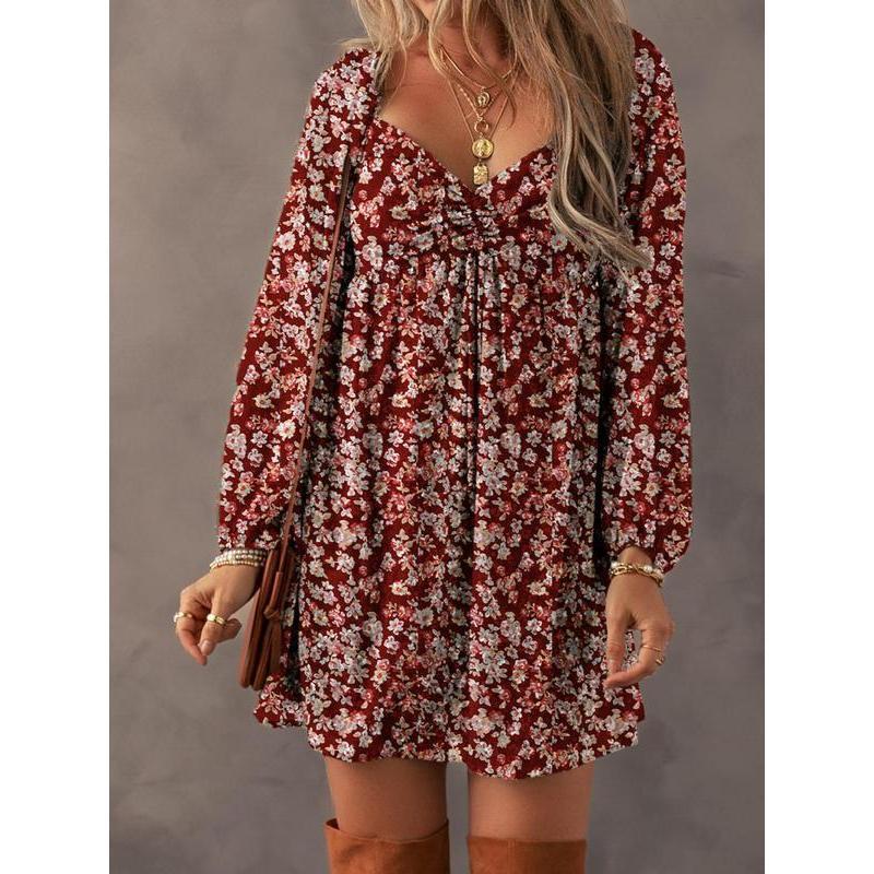 Women's Ditsy Floral Print Sweetheart Neck Shirred Back Dress, Bohemian Elegant Fashion Chic Bishop Sleeve Dress for Feminine Daily Holiday Vacation Wear, Ladies Dress for All Seasons, Casual Summer Boho Chic Womenswear, Casual Loose Dress Women's Ditsy Floral Print Sweetheart Neck Shirred Back Dress, Bohemian Elegant Fashion Chic Bishop Sleeve Dress for Feminine Daily Holiday Vacation Wear, Ladies Dress for All Seasons, Casual Summer Boho Chic Womenswear, Casual Loose Dress