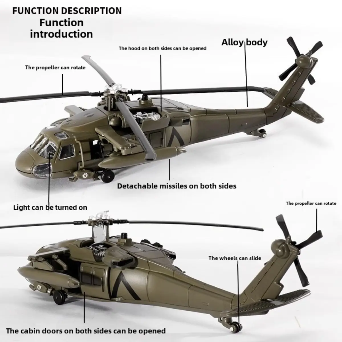 1/64 Scale Die-Cast Black Hawk Helicopter Model - an Alloy Static Display Model Featuring Lights And Sound, a Highly Detailed Collectible Military Aircraft Model