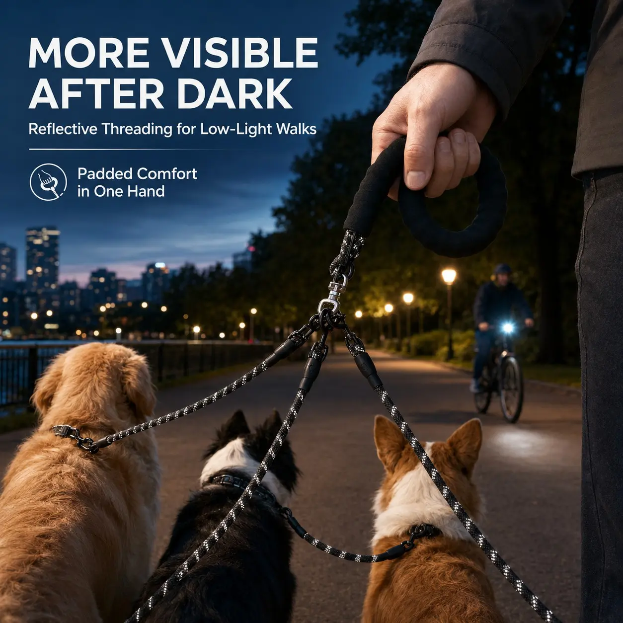 Detachable Multi-Head Dog Leash, Switchable 2/3/4 Leads, Reflective Strap with Soft Grip Handle, Ideal for Multiple Dogs, Model Xp025