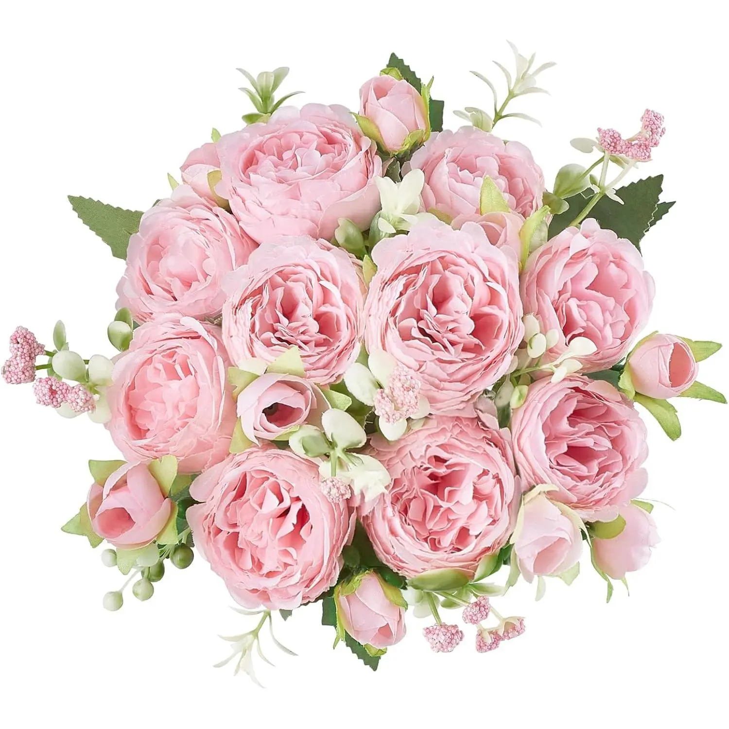 Pink Peonies Artificial Flowers, Small Silk Flower Bouquet, Faux Floral Arrangement for Home, Dining Table, Kitchen & Party Indoor Decor