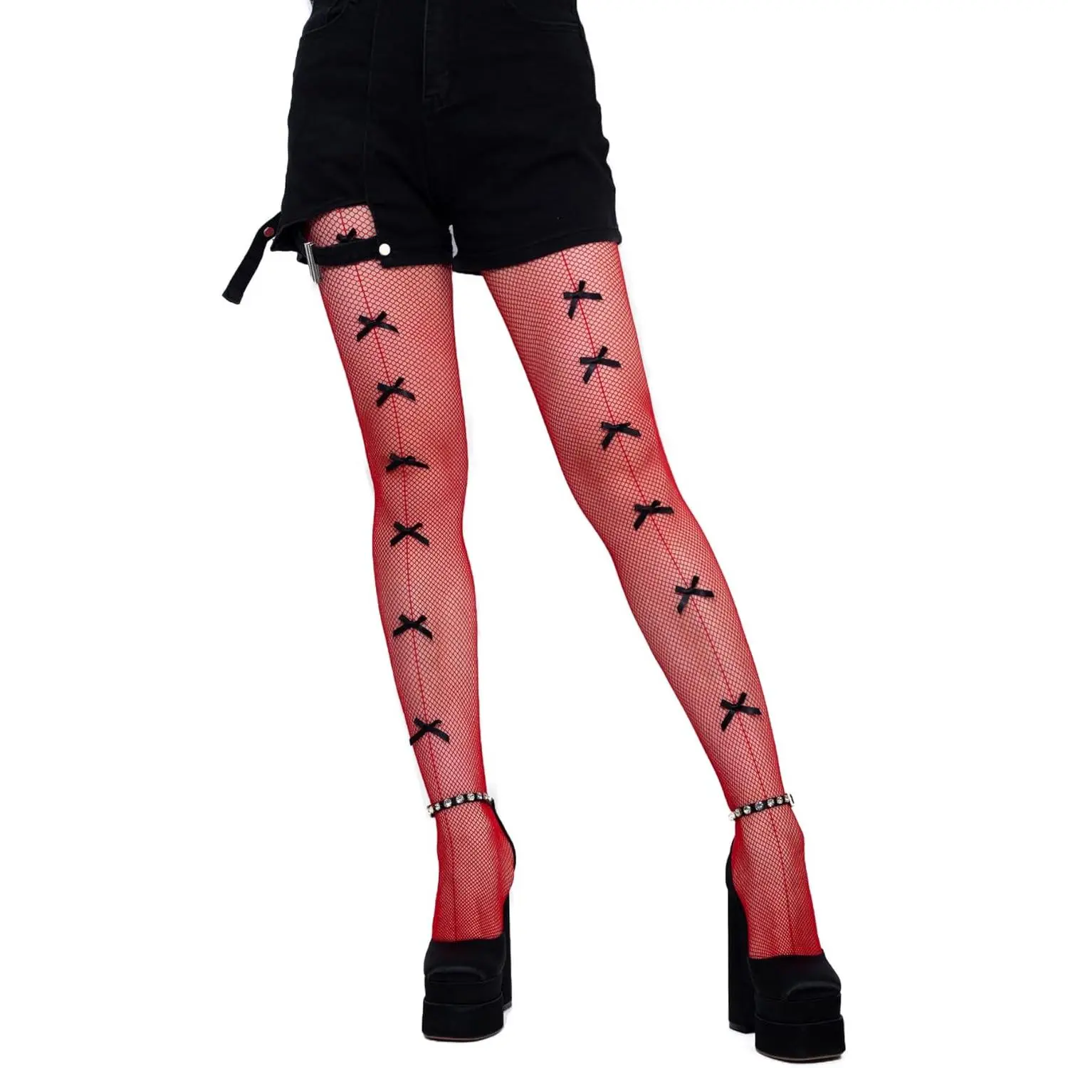 Fishnet Stockings with Bow for Women Thigh High Stocking Pantyhose