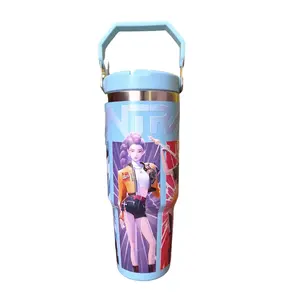 Cartoon Pattern 30oz High-Value Car Cup, Stainless Steel Straw Insulated Cup, Portable Ice Bucket, Perfect for Cars and On-The-Go Use