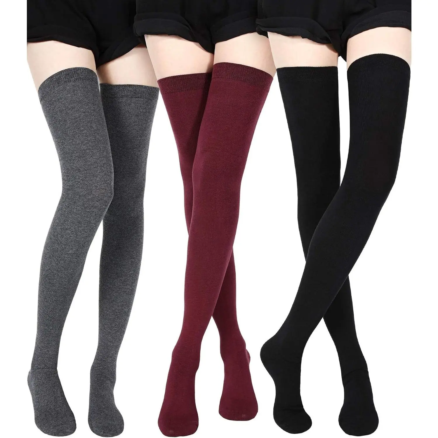 3 Pairs Extra Long Socks Thigh High Cotton Socks Extra Long Boot Stockings for Women