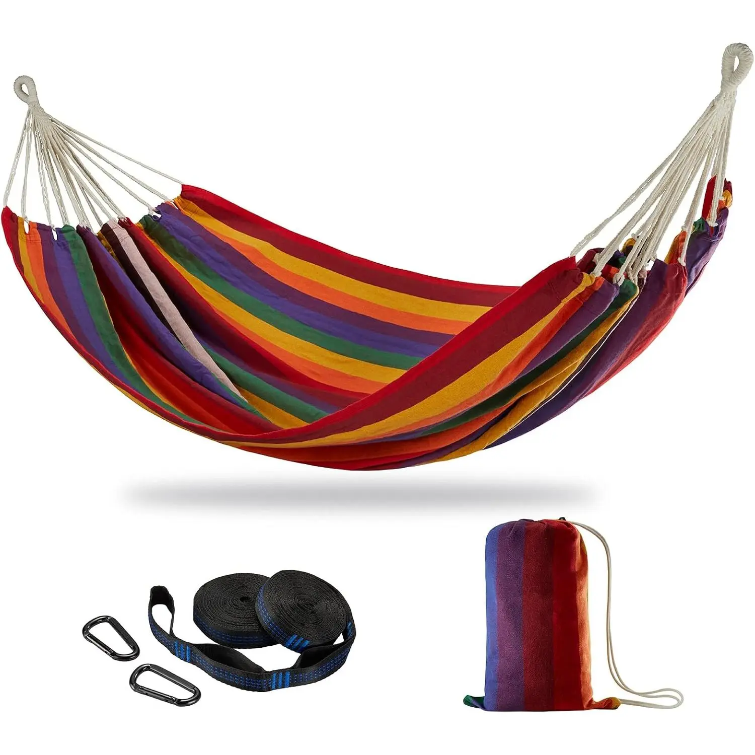 Brazilian Double Hammock with Tree Straps, , 450 lbs Capacity | Soft Woven  Fabric, 94.5 × 63 in, 2-Person Hammock with Carry Bag for Backyard, Patio, Indoor & Outdoor, Red Stripe