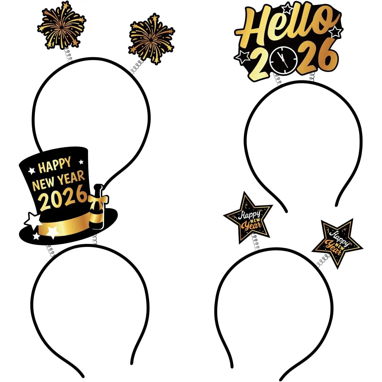 8 count Happy  Year Headband 2026 – Year's Eve  Boppers Headwear NYE Countdown Party Supplies Decorations