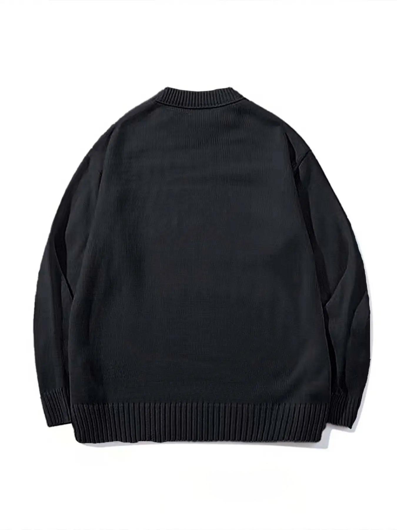 Men's Heart Embroidery Drop Shoulder Sweater, Casual Comfy Pullover, Loose Casual Long Sleeve Round Neck Jumper for Fall & Winter, Fashion Men's Knitwear for Daily Wear
