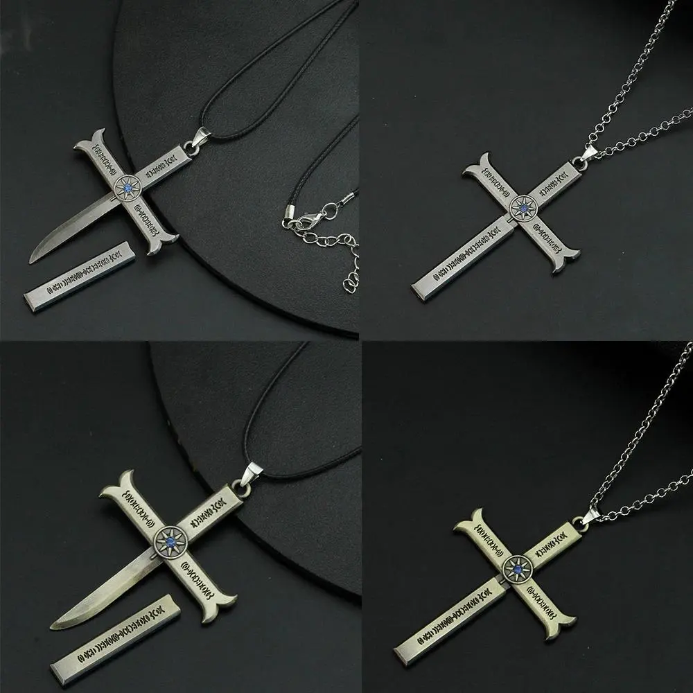 Anime Necklace Dracule Mihawk Cross Sword Pendant Choker Necklaces Men Jewelry Accessories Gift