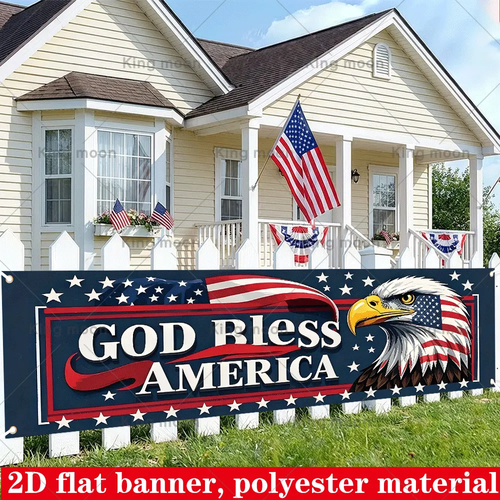 US Pride 2D Flat Soft Polyester Backdrop - HD Print Clarity, Lightweight Fold, HD Digitally Printed, Foldable Cloth for Fourth of July, Independence Day Party Decor (American Flag, Bald Eagle, God Bless America)