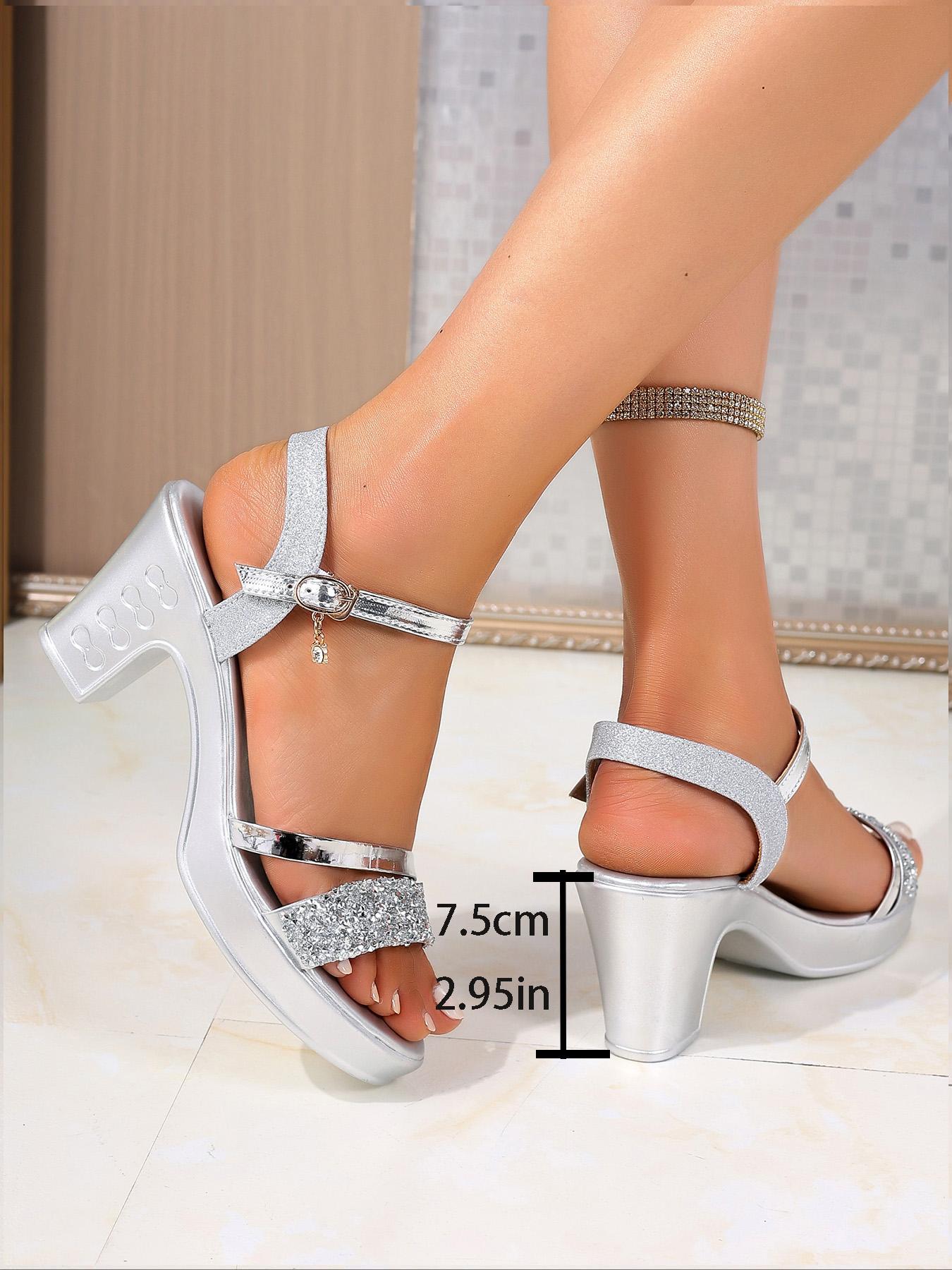 Women's Fashionable Glitter Decorated High Heel Sandals, Elegant Square Toe Sandals for Party, Daily Clothing Decor for Women & Girls