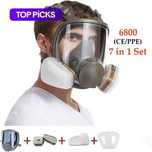 full facepiece reusable 6800 mask - 7 in 1 full face cover filter respirator mask, wide field of view protector, safety construction gear for spray paint, coating, chemical industry equipment, welding, air purifier mask, father's day gifts
