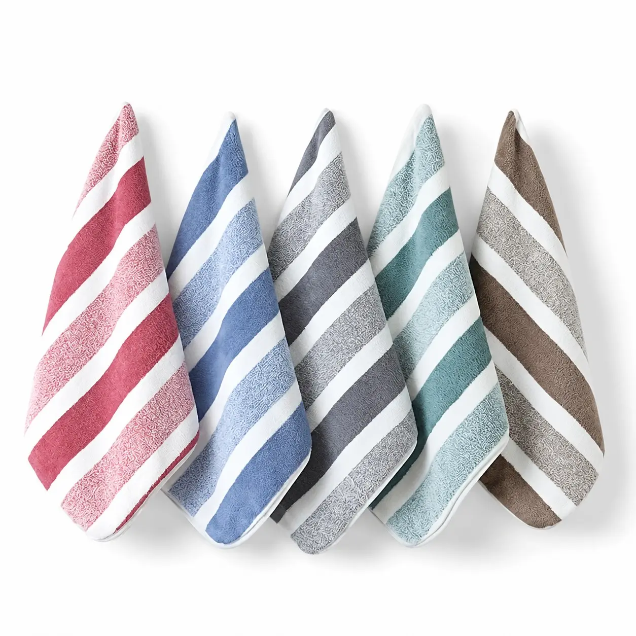 5-Pack Striped Handkerchief Set, Ultra-Fine Fiber, 30x30cm, Quick-Dry High Absorbency, Home Bathroom Travel, Suitable for Couples Adults
